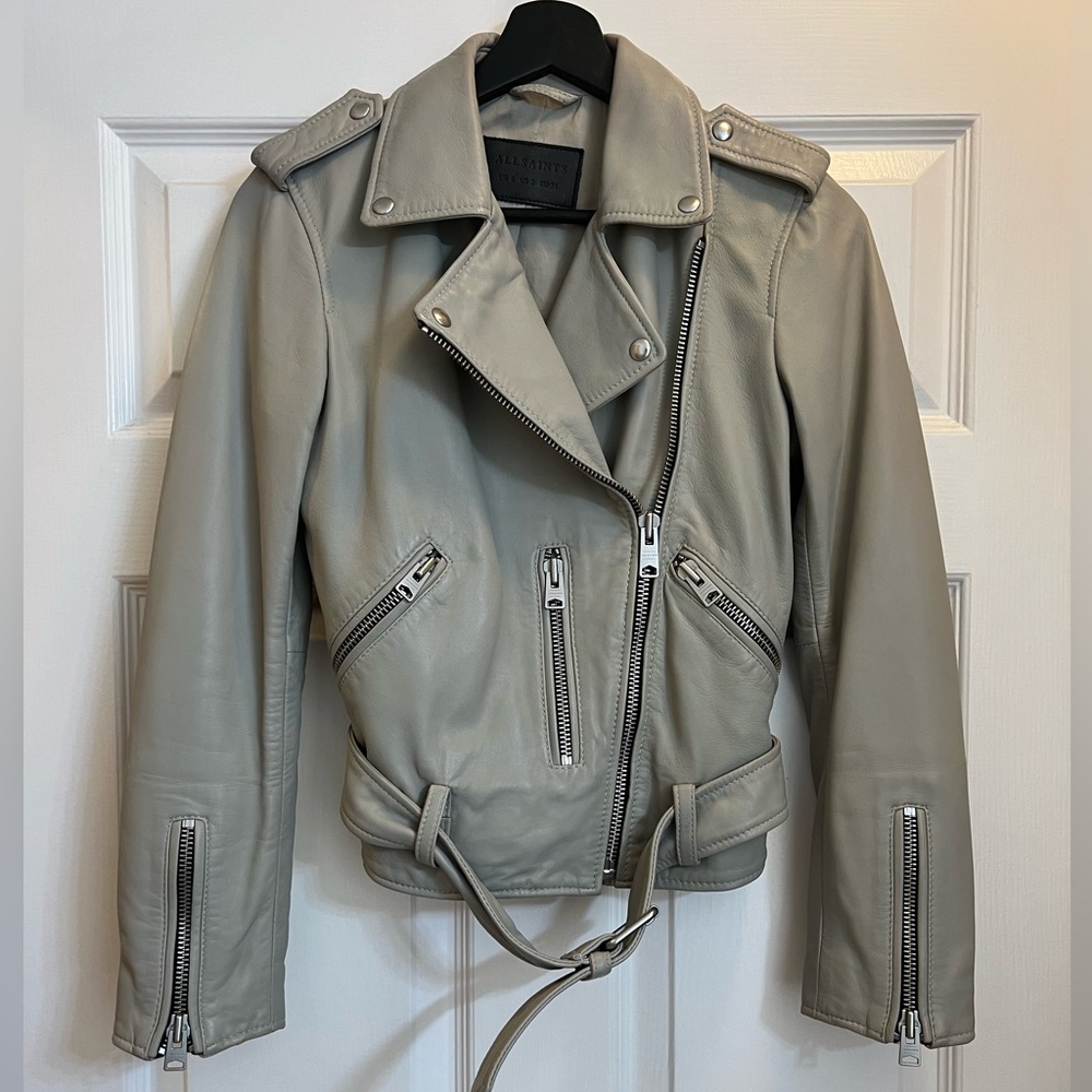 All Saints Balfern grey leather jacket